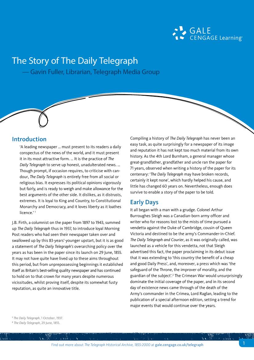 The Story of the Daily Telegraph — Gavin Fuller, Librarian, Telegraph Media Group
