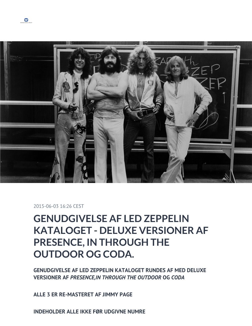 Genudgivelse Af Led Zeppelin Kataloget - Deluxe Versioner Af Presence, in Through the Outdoor Og Coda