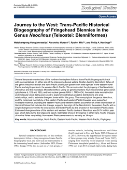 Trans-Pacific Historical Biogeography of Fringehead Blennies in the Genus Neoclinus (Teleostei: Blenniiformes)