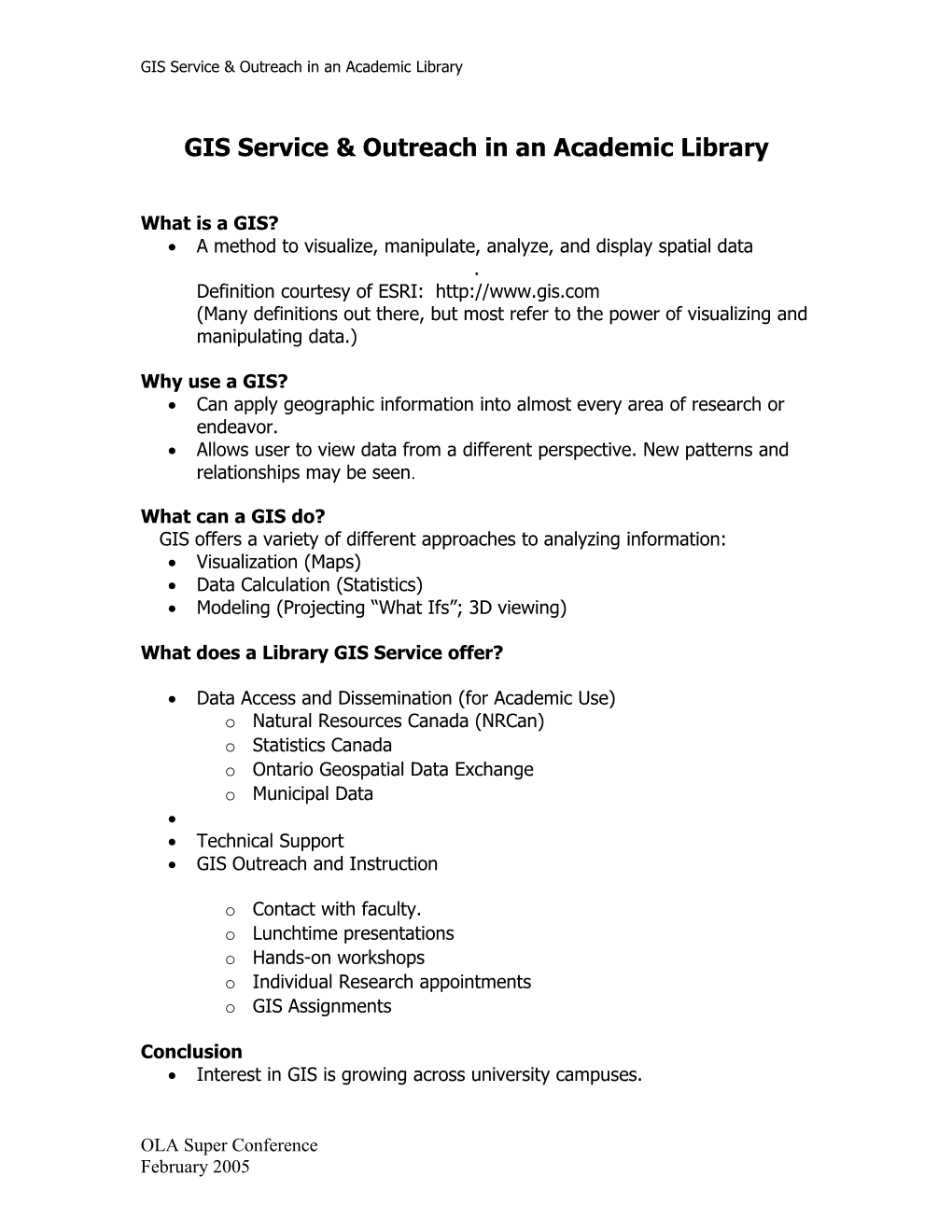 GIS Service & Outreach in an Academic Library