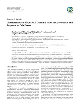 Characterization of Lpgpat Gene in Lilium Pensylvanicum and Response to Cold Stress