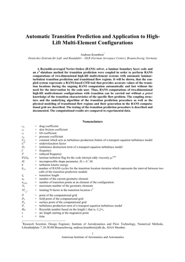 Automatic Transition Prediction and Application to High- Lift Multi-Element Configurations