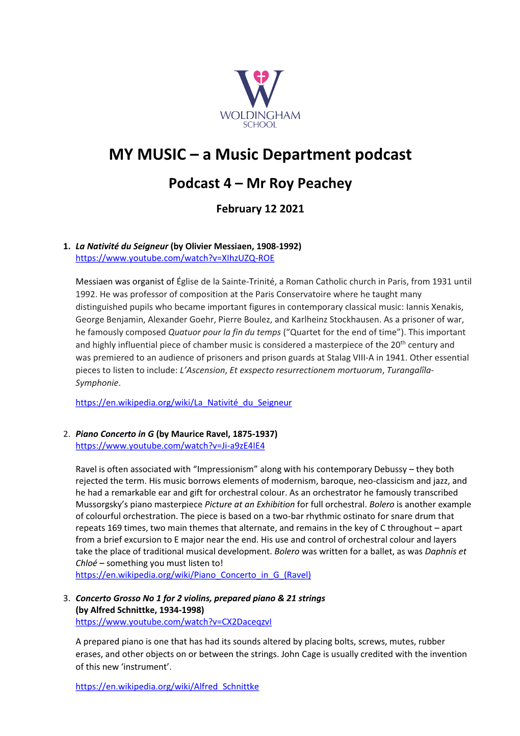 A Music Department Podcast Podcast 4 – Mr Roy Peachey February 12 2021