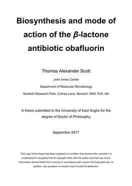 Biosynthesis and Mode of Action of the Β-Lactone Antibiotic Obafluorin