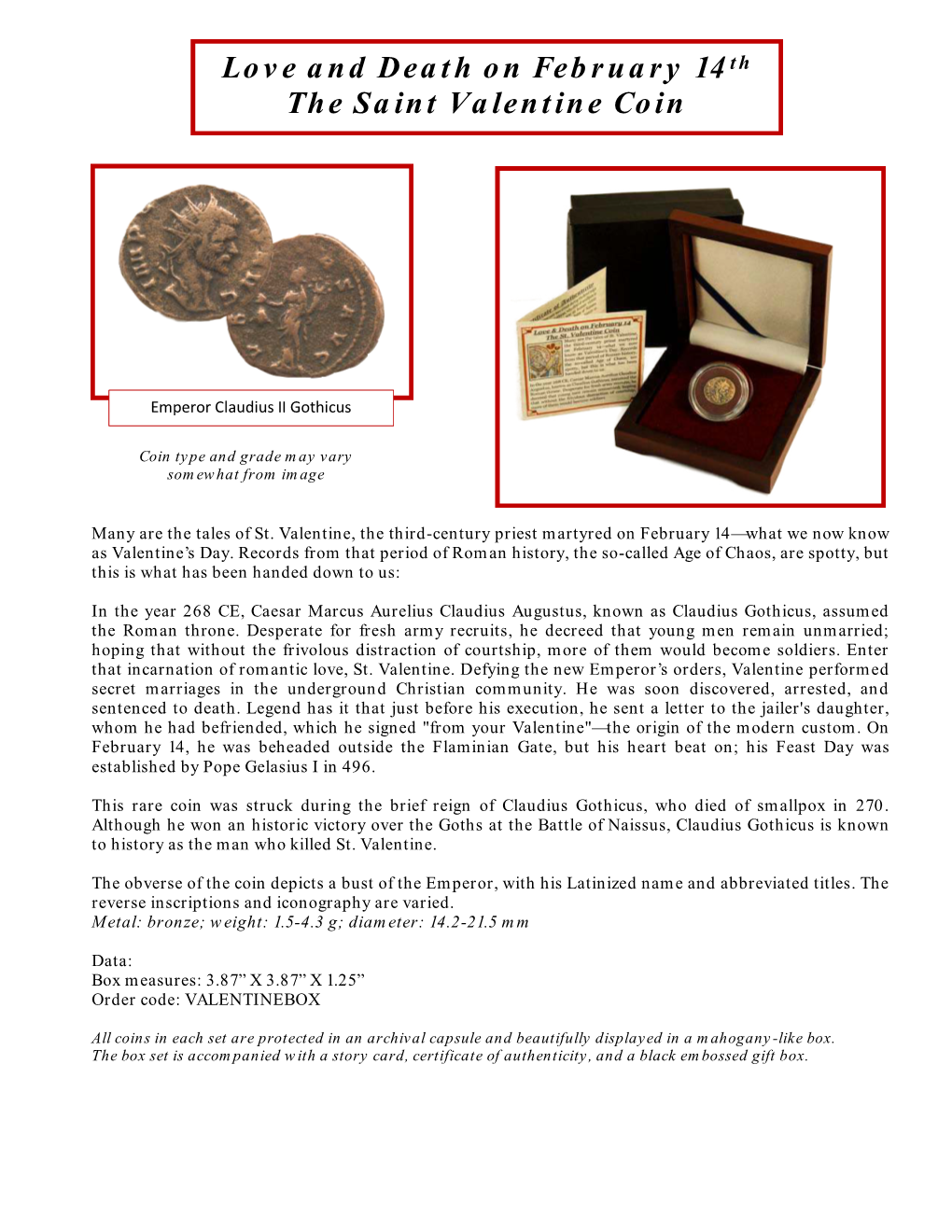 Father of Valentine's Day Box: Bronze Coin