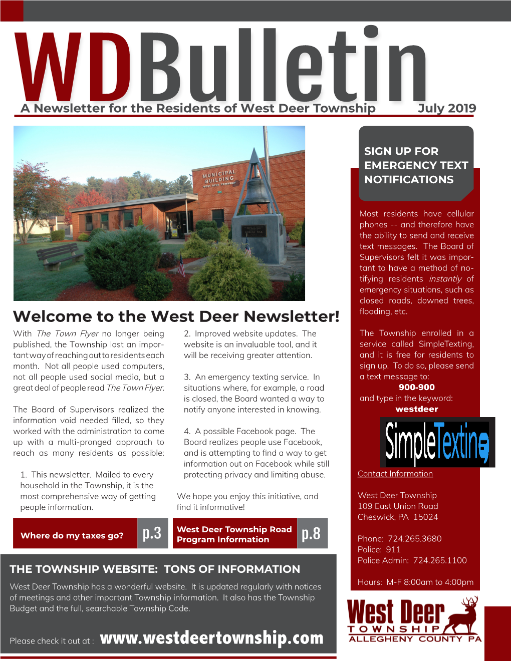 The West Deer Newsletter! Flooding, Etc