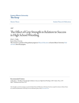 The Effect of Grip Strength in Relation to Success in High School Wrestling" (1967)