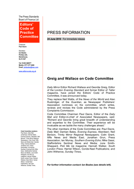 Greig and Wallace on Code Committee