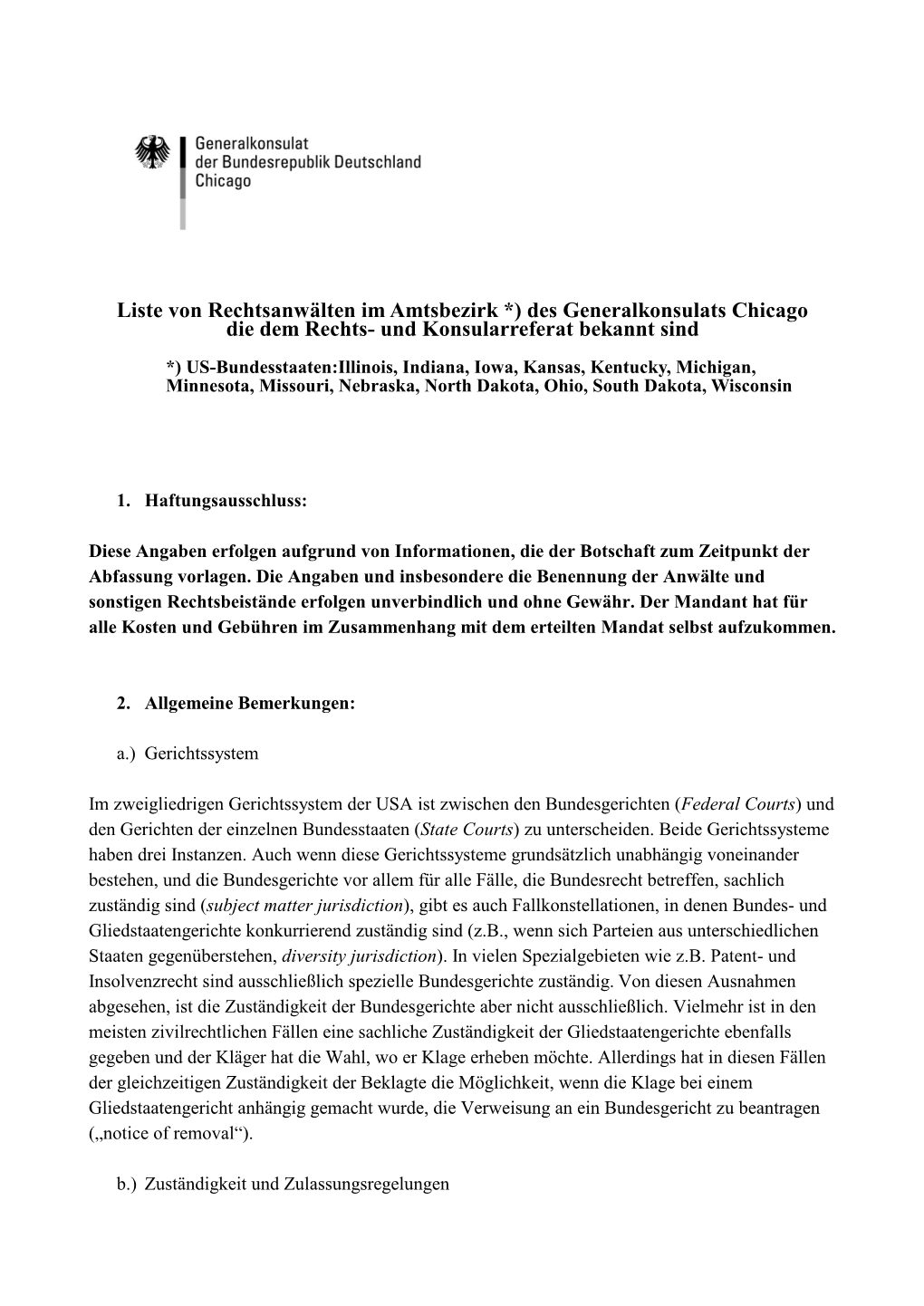 Generalkonsulats Chicago Die Dem Rechts- Und Konsularreferat Bekannt Sind