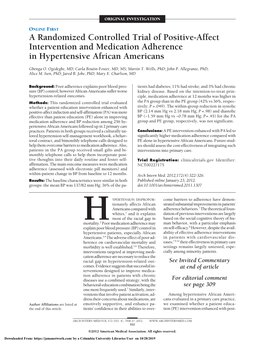 A Randomized Controlled Trial of Positive-Affect Intervention and Medication Adherence in Hypertensive African Americans