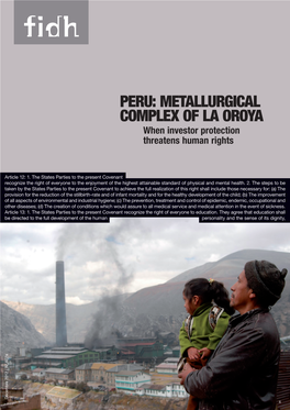 PERU: METALLURGICAL COMPLEX of LA OROYA When Investor Protection Threatens Human Rights
