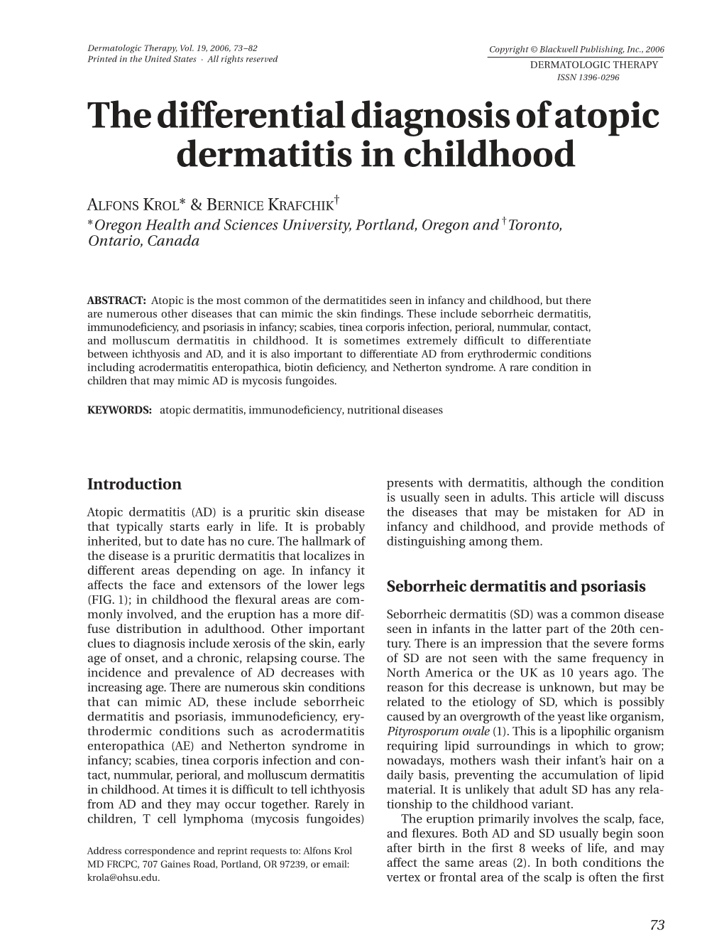 The Differential Diagnosis Of Atopic Dermatitis In Childhood Docslib