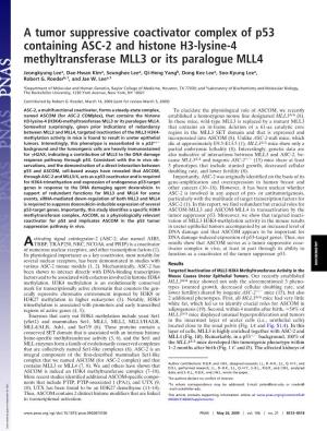 A Tumor Suppressive Coactivator Complex of P53 Containing ASC-2 and Histone H3-Lysine-4 Methyltransferase MLL3 Or Its Paralogue MLL4