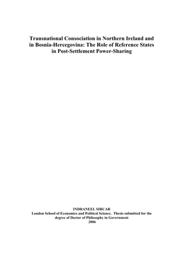 Transnational Consociation in Northern Ireland and in Bosnia-Hercegovina: the Role of Reference States in Post-Settlement Power-Sharing