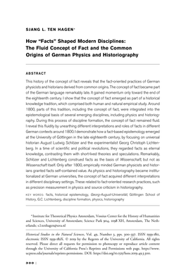 How “Facts” Shaped Modern Disciplines: the Fluid Concept of Fact and the Common Origins of German Physics and Historiography