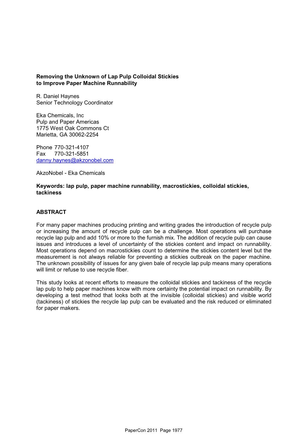 Removing the Unknown of Lap Pulp Colloidal Stickies to Improve Paper Machine Runnability