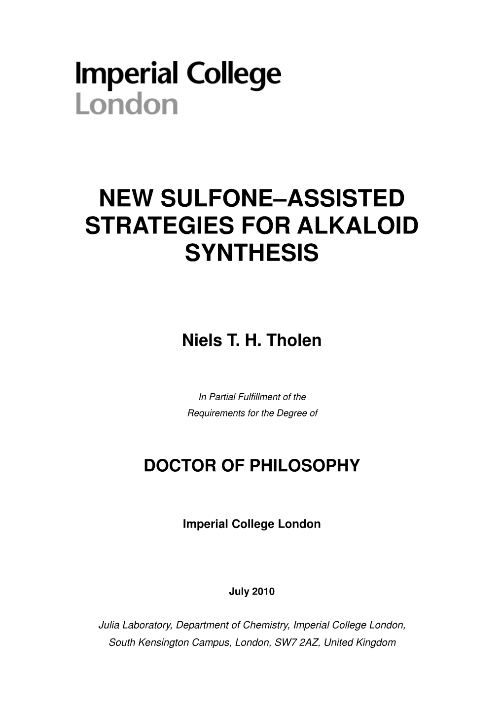 New Sulfone–Assisted Strategies for Alkaloid