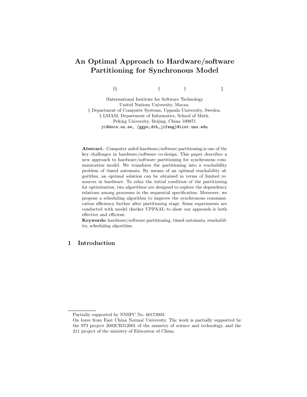 An Optimal Approach to Hardware/Software Partitioning for Synchronous Model