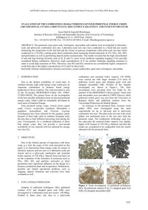 Evaluation of the Combustion Characteristics of Four Perennial Energy Crops (Arundo Donax, Cynara Cardunculus, Miscanthus X Giganteus and Panicum Virgatum)