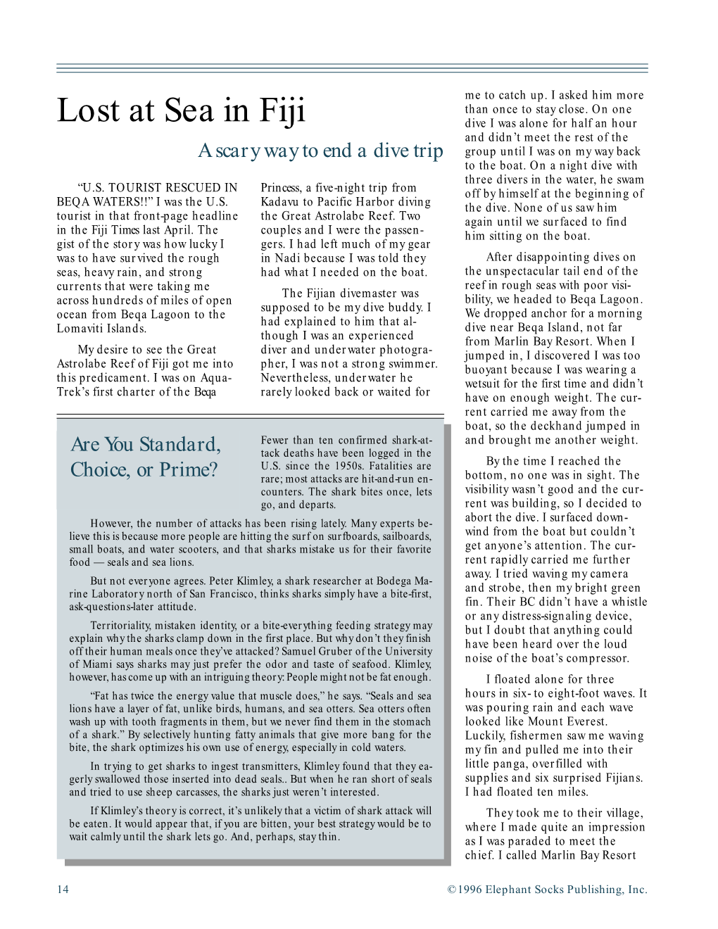 Lost at Sea in Fiji + Other Article Indepth, February 1996