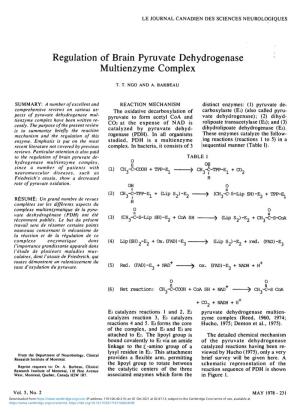 Regulation of Brain Pyruvate Dehydrogenase Multienzyme Complex