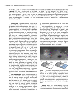 Mass Balance of Martian Fan Deposits: Insights on Depositional Processes and Origin