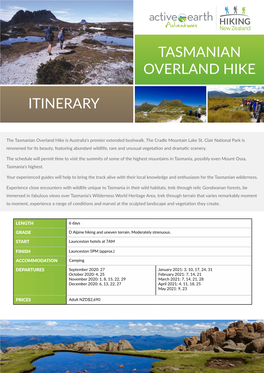 Tasmanian Overland Hike Itinerary