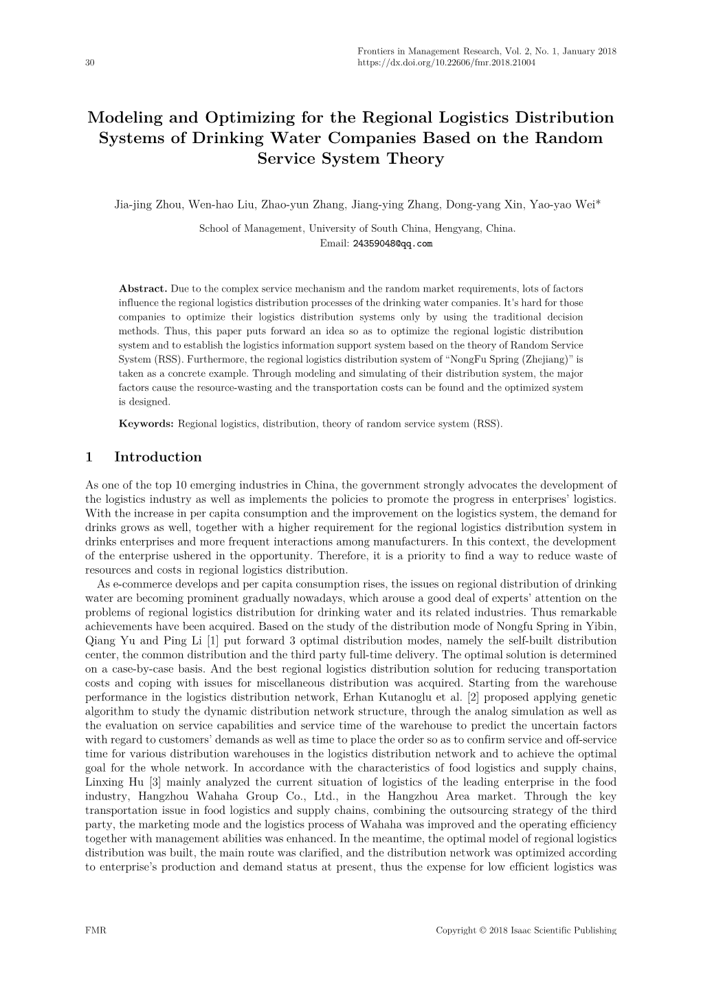 Modeling and Optimizing for the Regional Logistics Distribution Systems of Drinking Water Companies Based on the Random Service System Theory