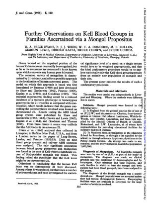 Further Observations on Kell Blood Groups in Families Ascertained Via a Mongol Propositus D