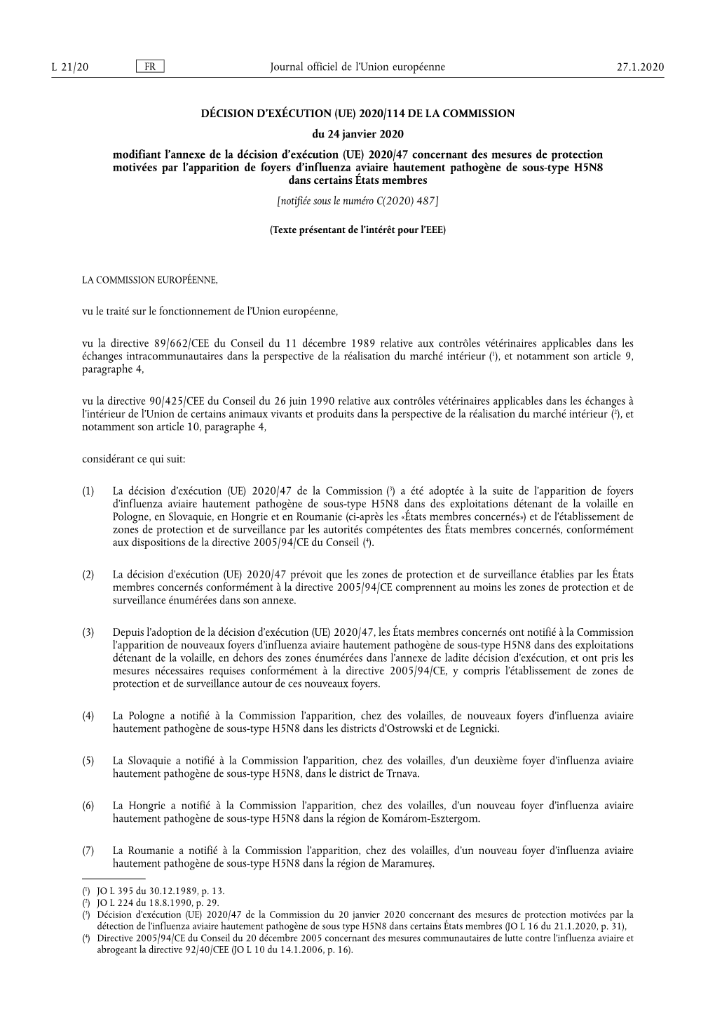 2020/114 DE LA COMMISSION Du 24 Janvier 2020 Modifiant L'annexe De La Décision D'exécution