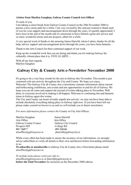 Galway City & County Arts E-Newsletter November 2008