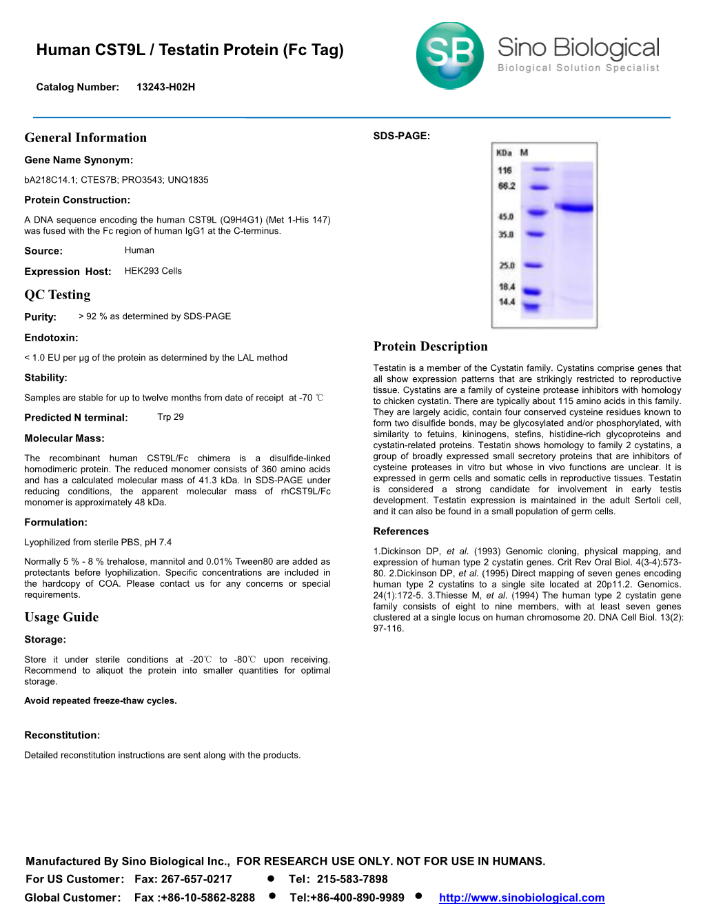 Human CST9L / Testatin Protein (Fc Tag)