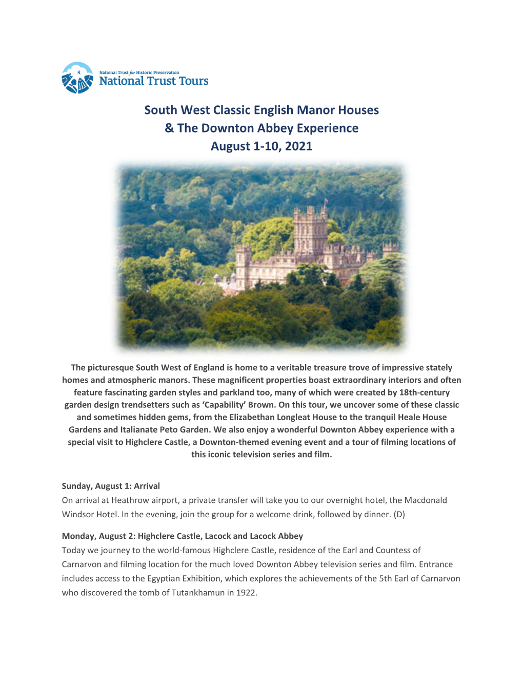 South West Classic English Manor Houses & the Downton Abbey