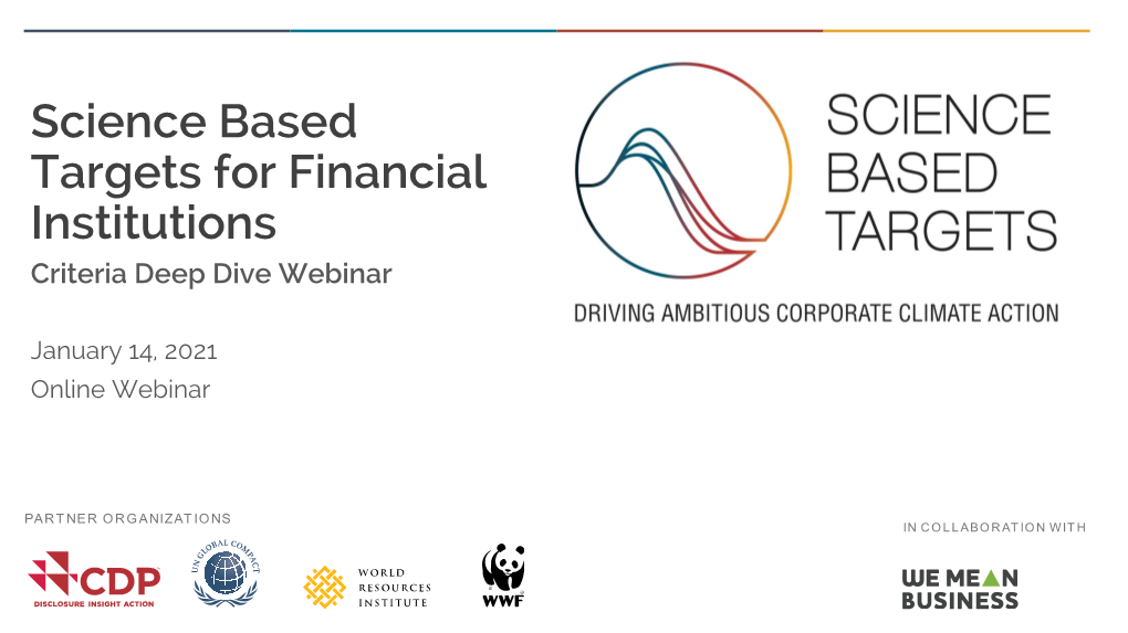Science Based Targets for Financial Institutions Criteria Deep Dive Webinar