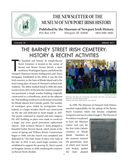 THE NEWSLETTER of the MUSEUM of NEWPORT IRISH HISTORY Published by the Museum of Newport Irish History P.O