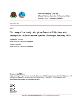 Discovery of the Family Deinopidae from the Philippines, with Descriptions of the Three New Species of Deinopis Macleay, 1839