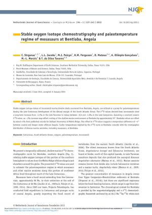 Stable Oxygen Isotope Chemostratigraphy and Paleotemperature Regime of Mosasaurs at Bentiaba, Angola