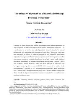 The Effects of Exposure to Electoral Advertising: Evidence from Spain* Teresa Esteban-Casanelles† Job Market Paper
