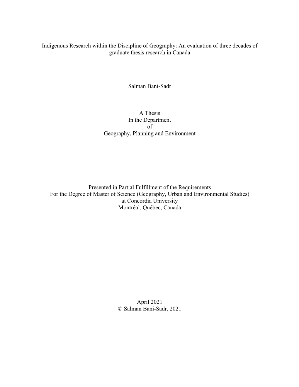 Indigenous Research Within the Discipline of Geography: an Evaluation of Three Decades of Graduate Thesis Research in Canada