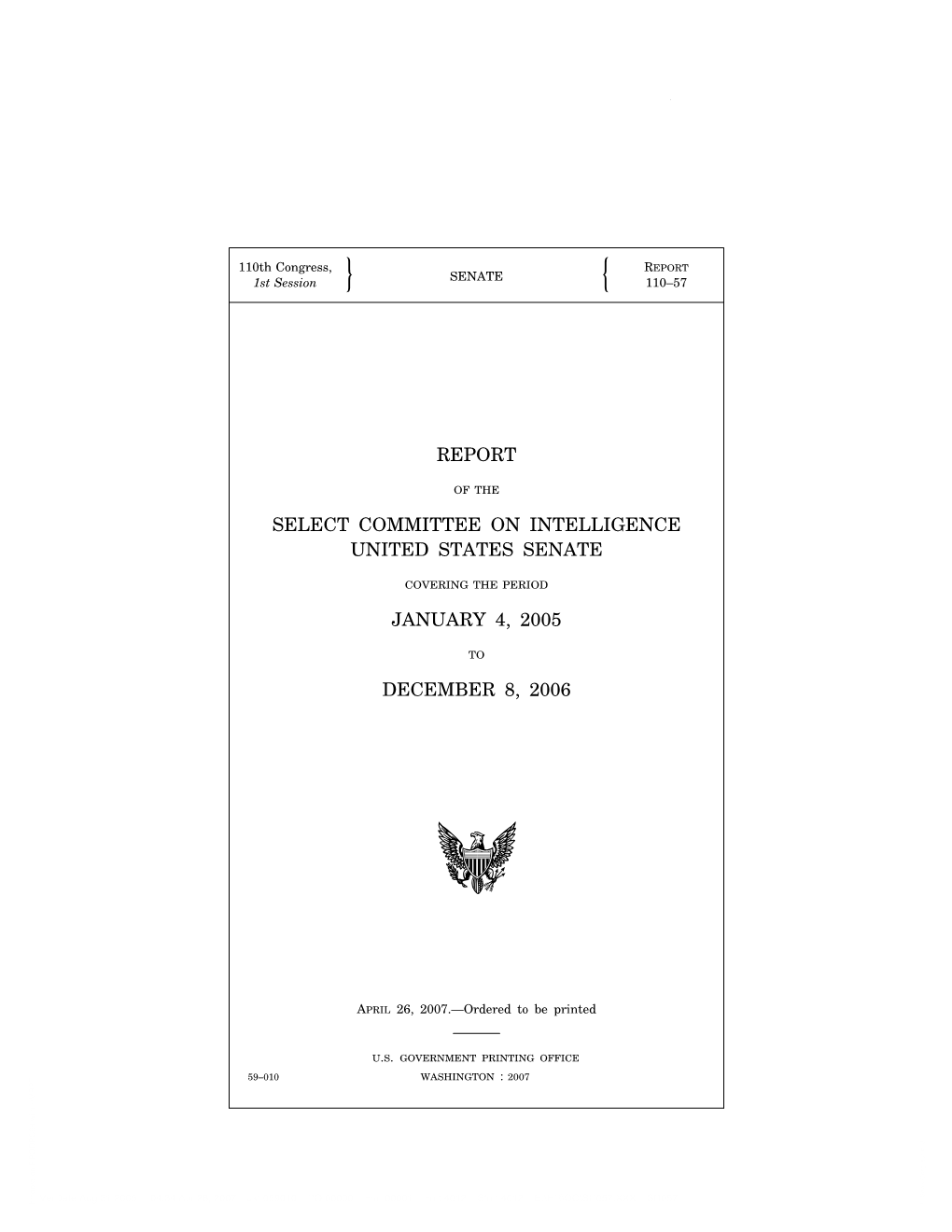 Report on SSCI Activities in the 109Th Congress