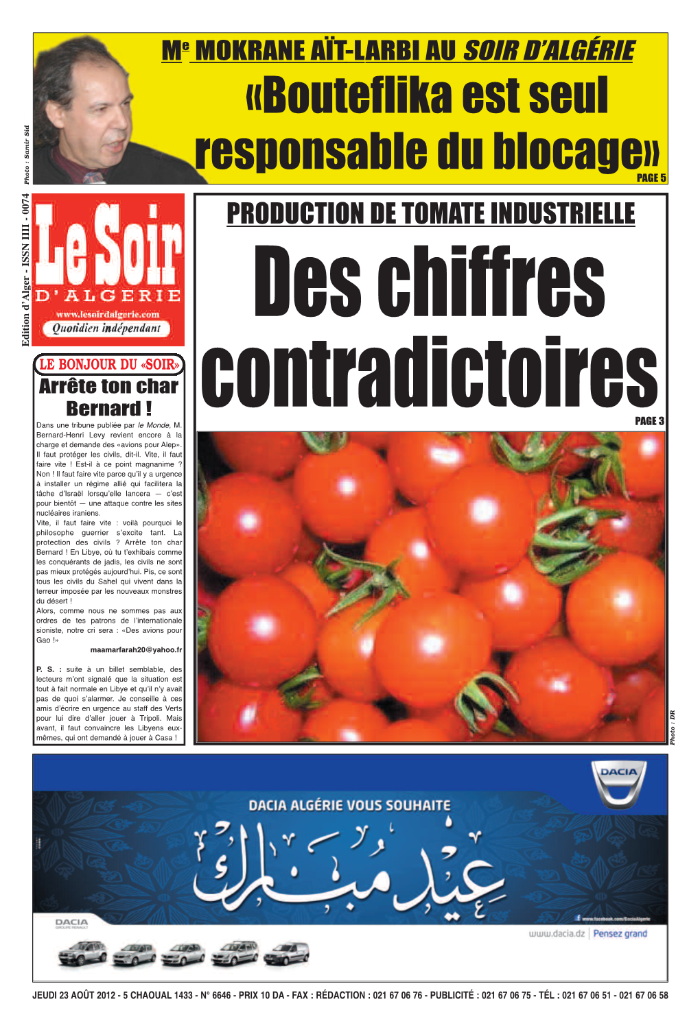 «Bouteflika Est Seul Responsable Du Blocage»PAGE 5