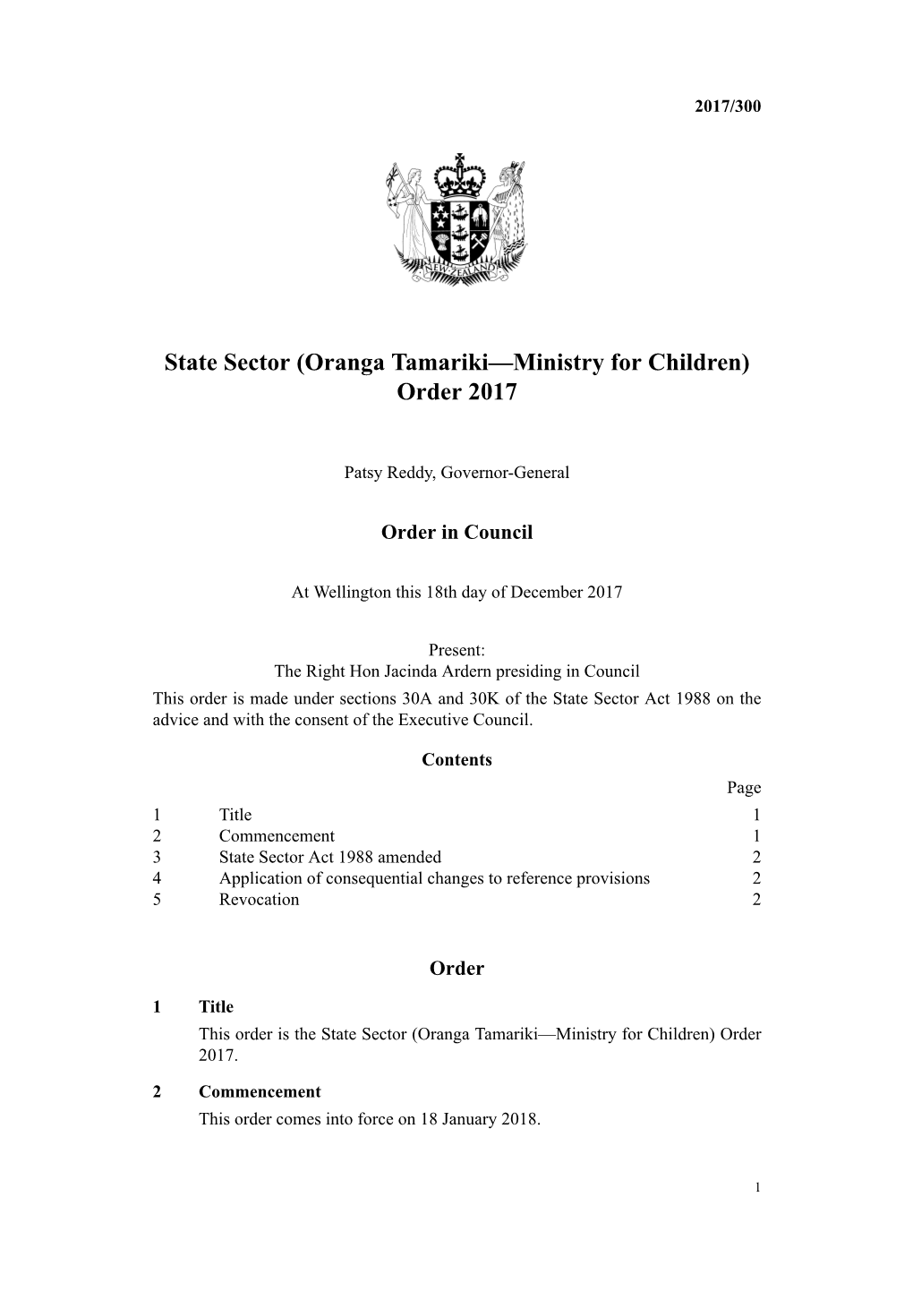 Oranga Tamariki—Ministry for Children) Order 2017