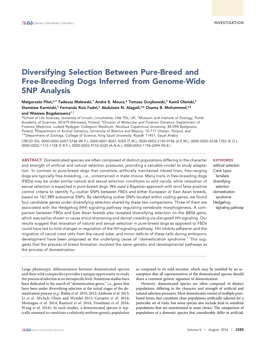 Diversifying Selection Between Pure-Breed and Free-Breeding Dogs Inferred from Genome-Wide SNP Analysis