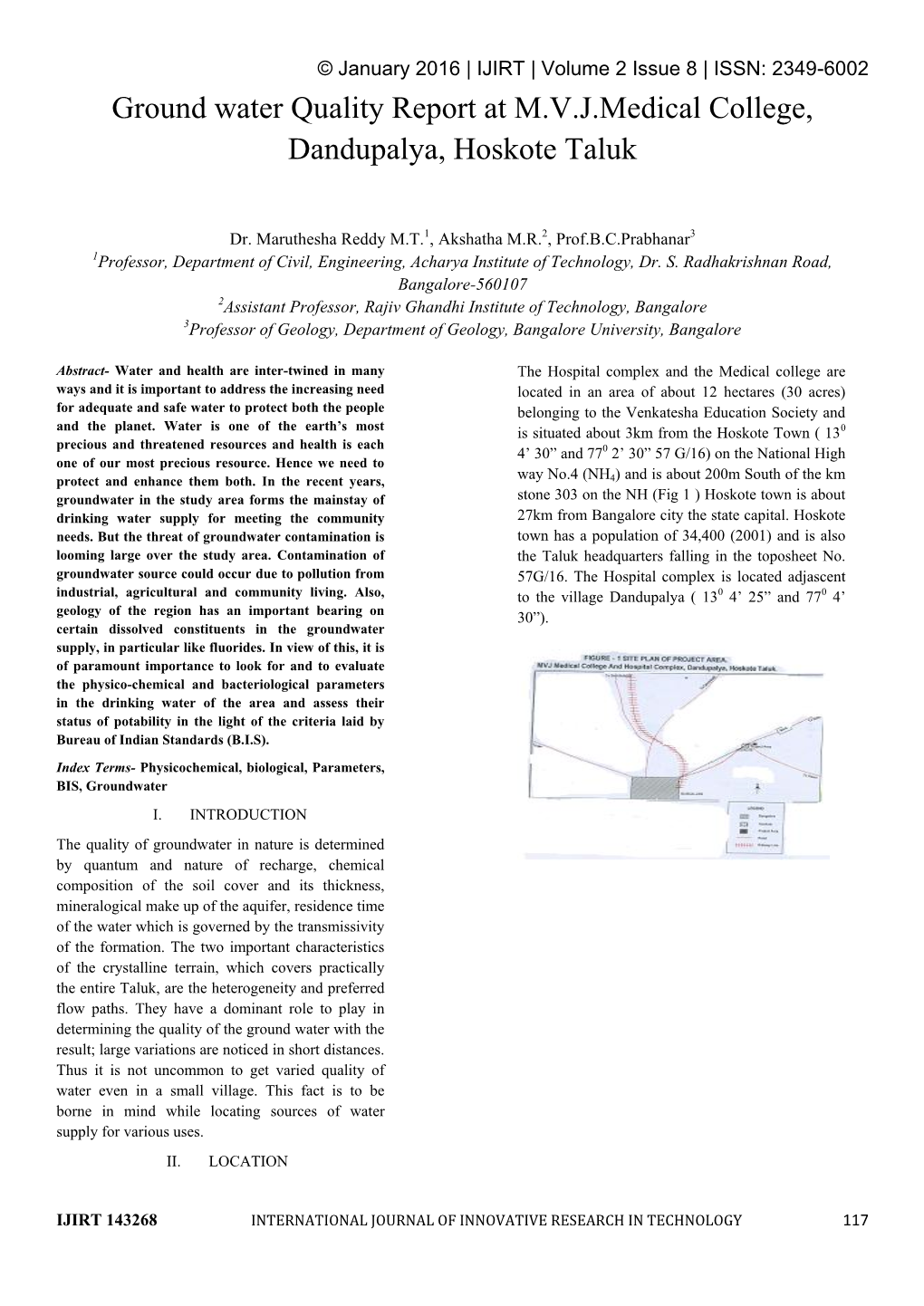 Ground Water Quality Report at M.V.J.Medical College, Dandupalya, Hoskote Taluk