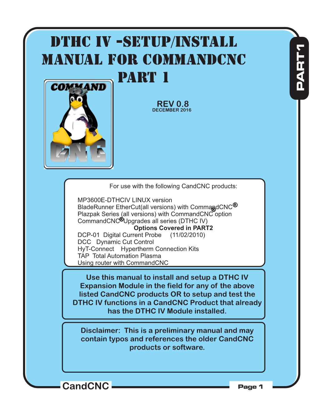 DTHC IV -SETUP/INSTALL MANUAL for Commandcnc PART 1