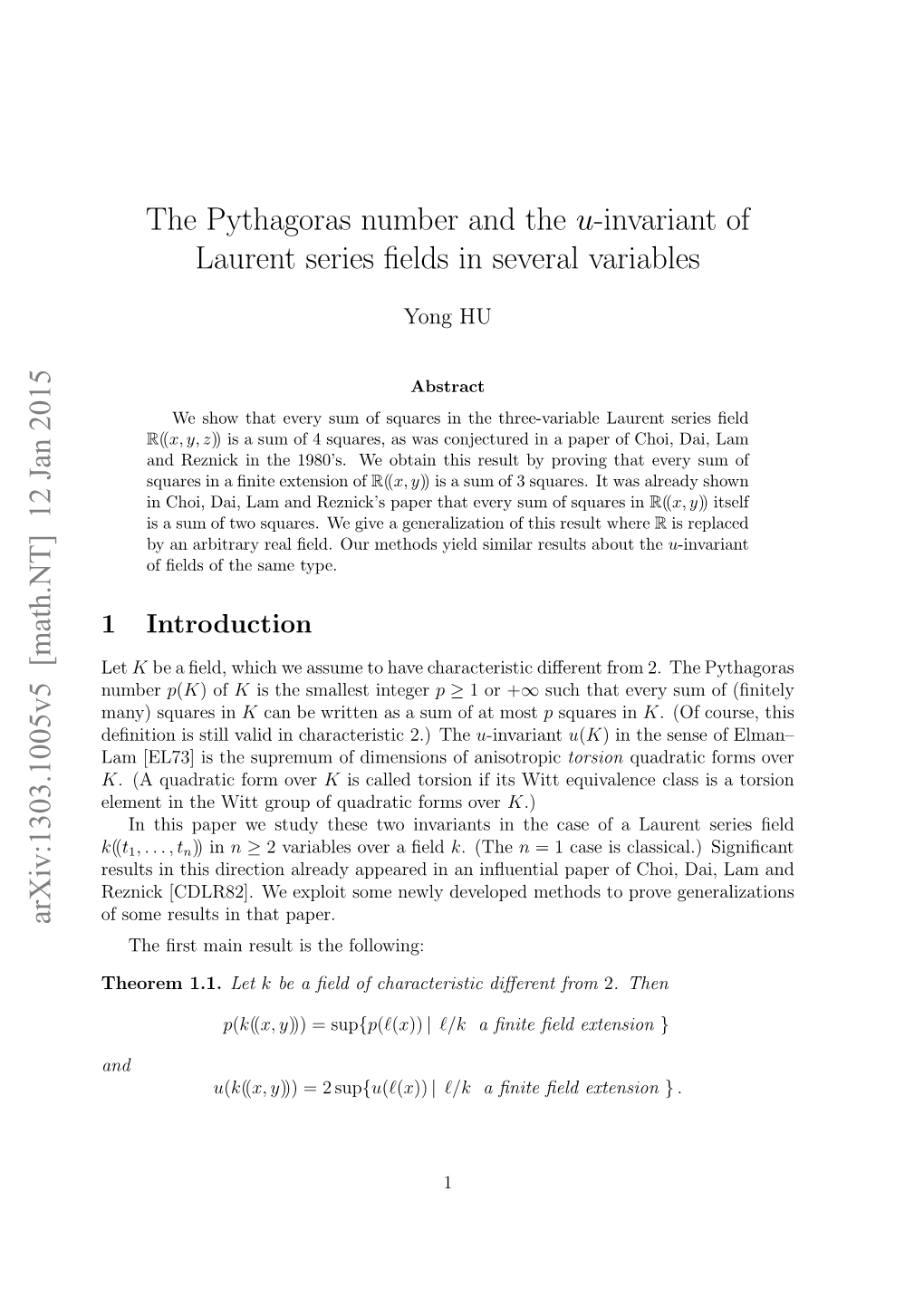 The Pythagoras Number and the $ U $-Invariant of Laurent Series Fields