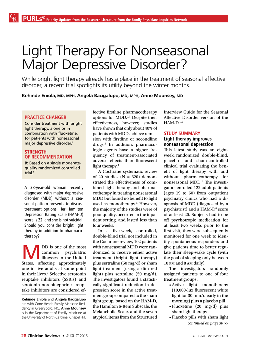 Light Therapy for Nonseasonal Major Depressive Disorder?