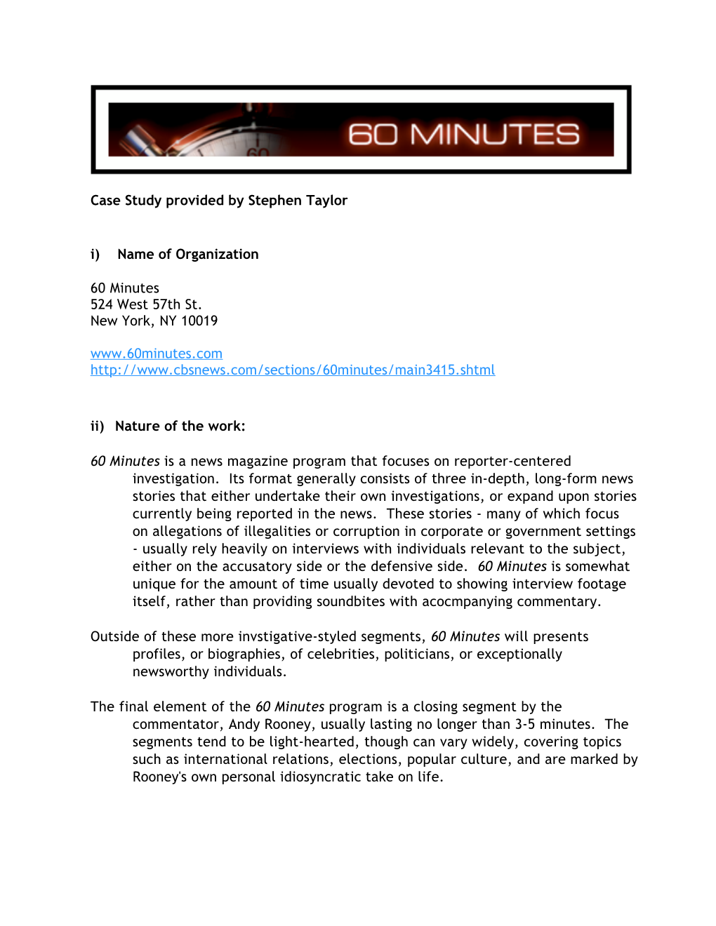 60Minutes Case Study