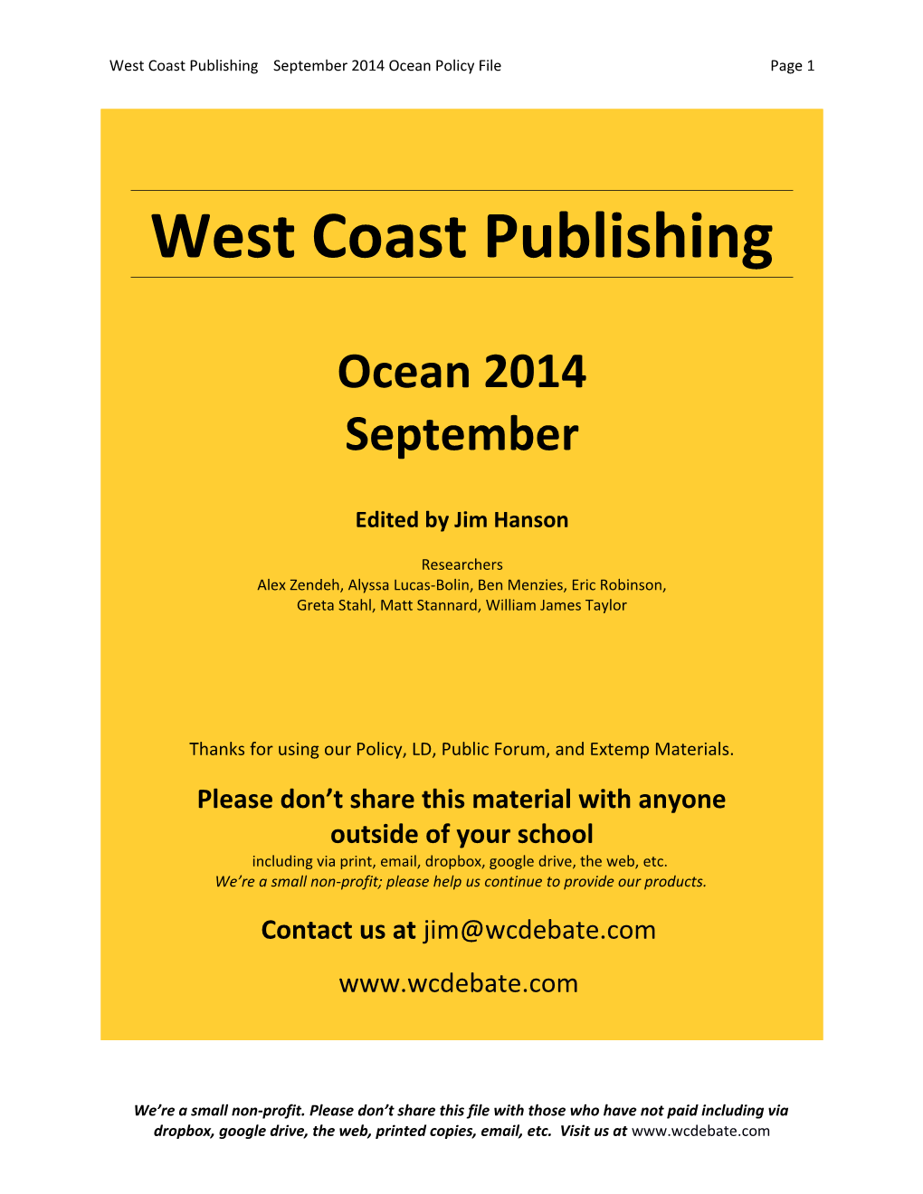 West Coast Publishing September 2014 Ocean Policy File Page 1