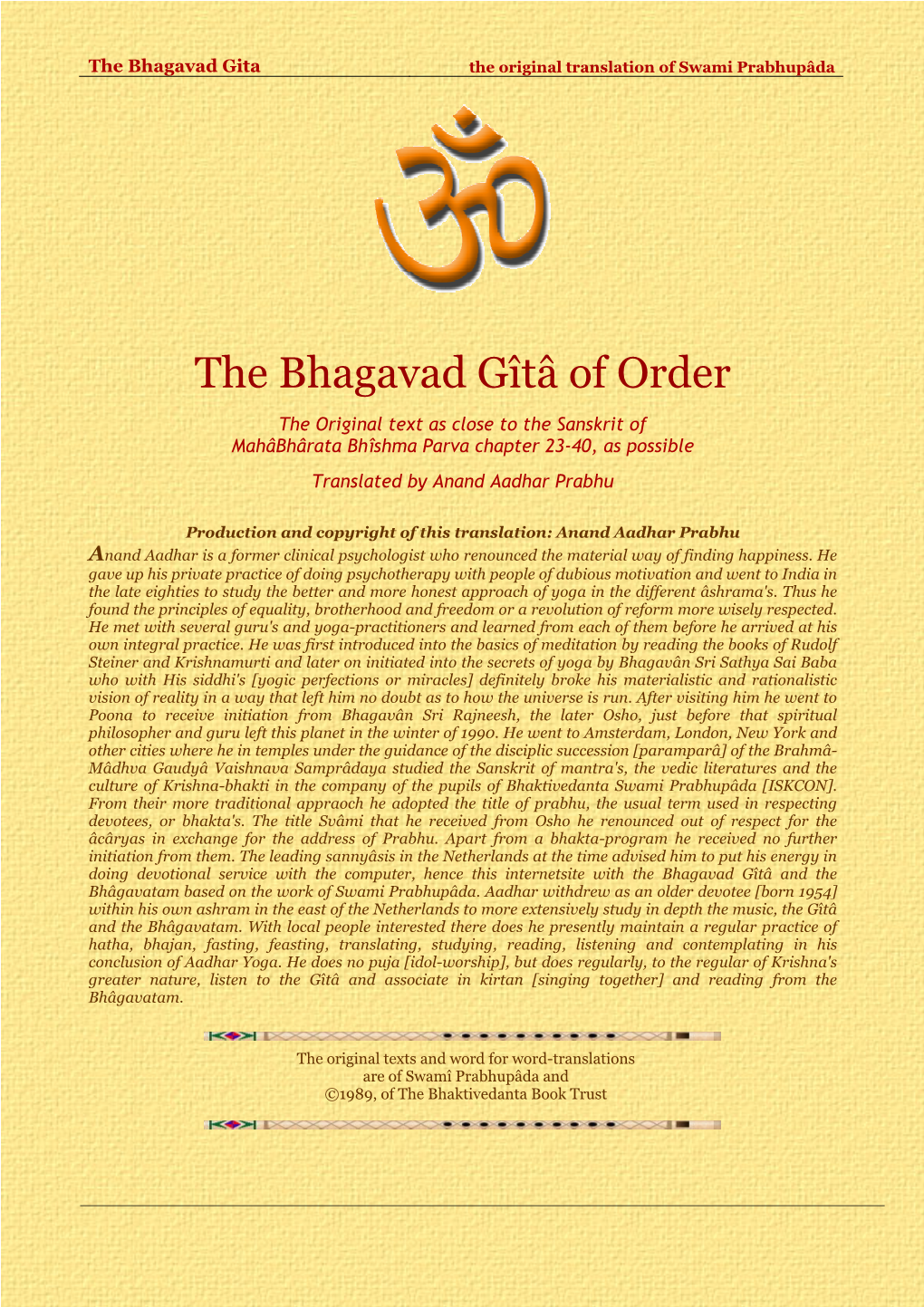 The Bhagavad Gītā of Order